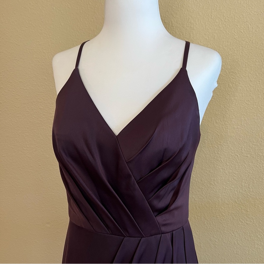 David's Bridal {Plum} Spaghetti Strap Crepe-Back Satin Bridesmaid Dress | Sz 4 - Picture 2 of 12